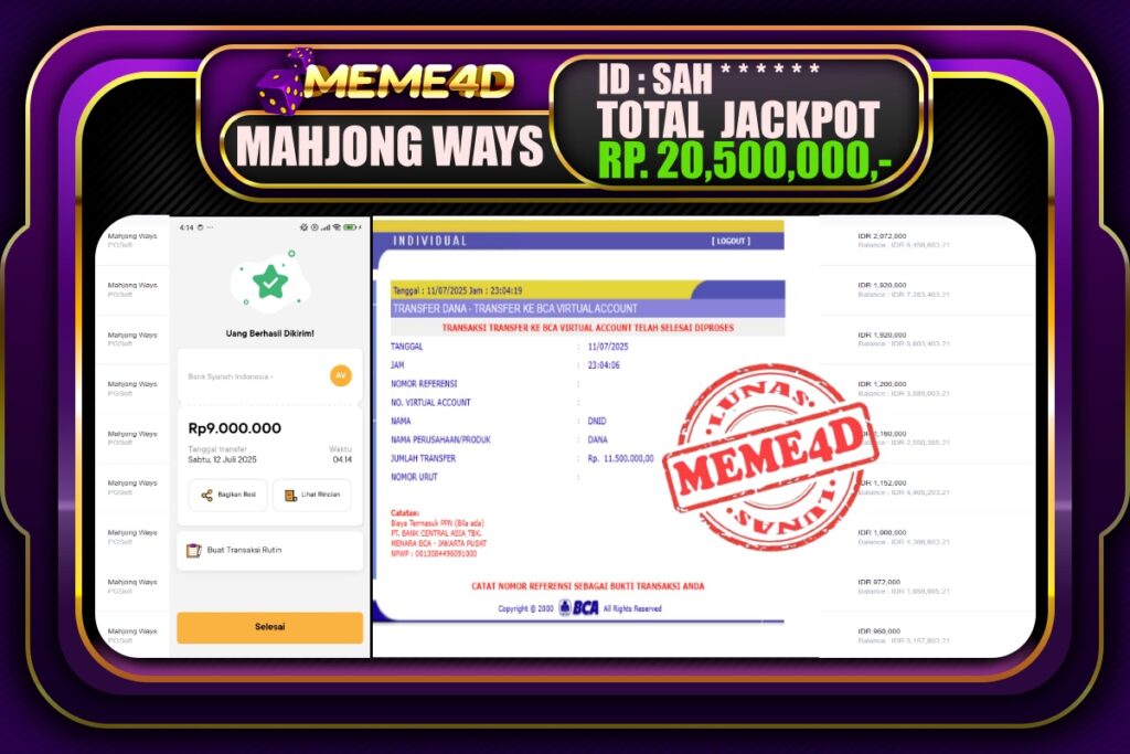 Bukti Jp MEME4D Slot Online 12 Juli 2025