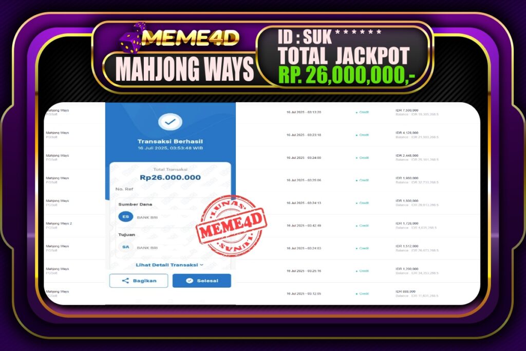 Bukti Jp MEME4D Slot Online 16 Juli 2025