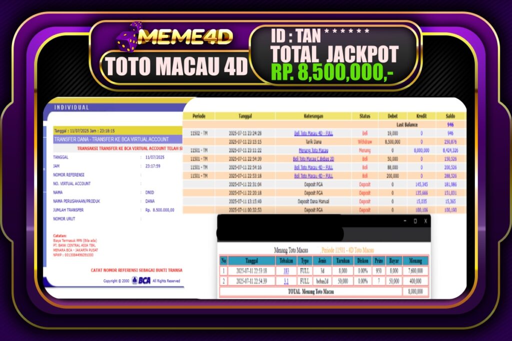 Bukti Jp MEME4D Togel Online 12 Juli 2025