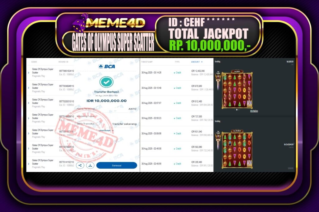 Bukti Jp MEME4D Slot Online 30 Agustus 2025