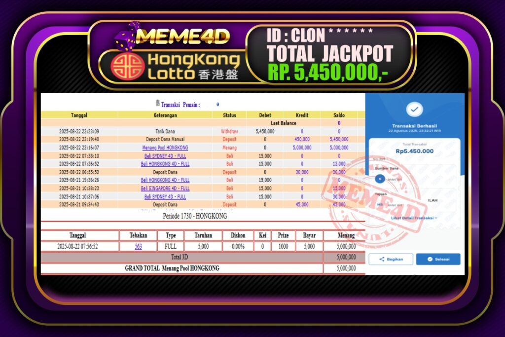 Bukti Jp MEME4D Togel Online 23 Agustus 2025