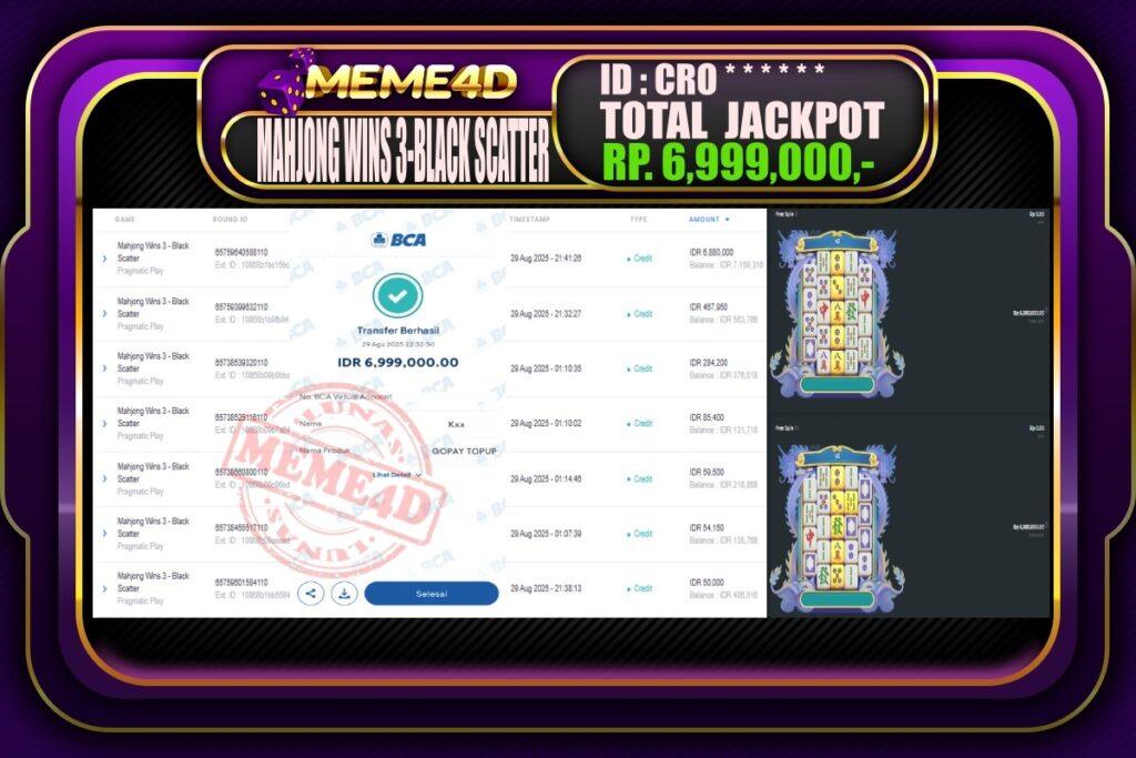 Bukti Jp MEME4D Slot Online 30 Agustus 2025