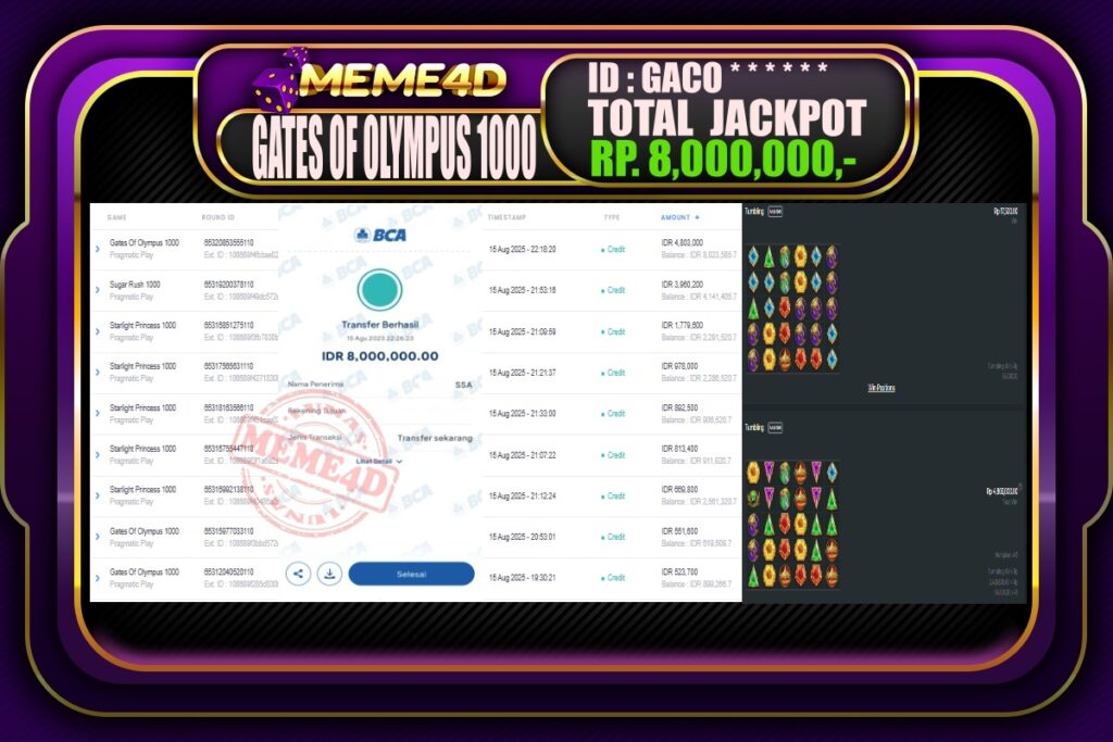 Bukti Jp MEME4D Slot Online 16 AGUSTUS 2025