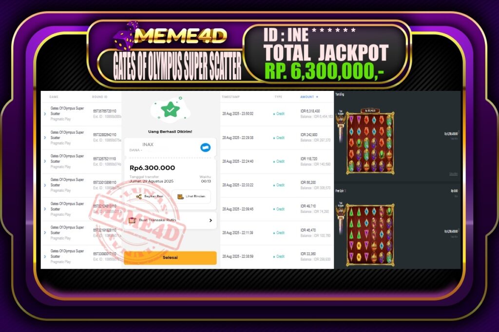 Bukti Jp MEME4D Slot Online 29 Agustus 2025