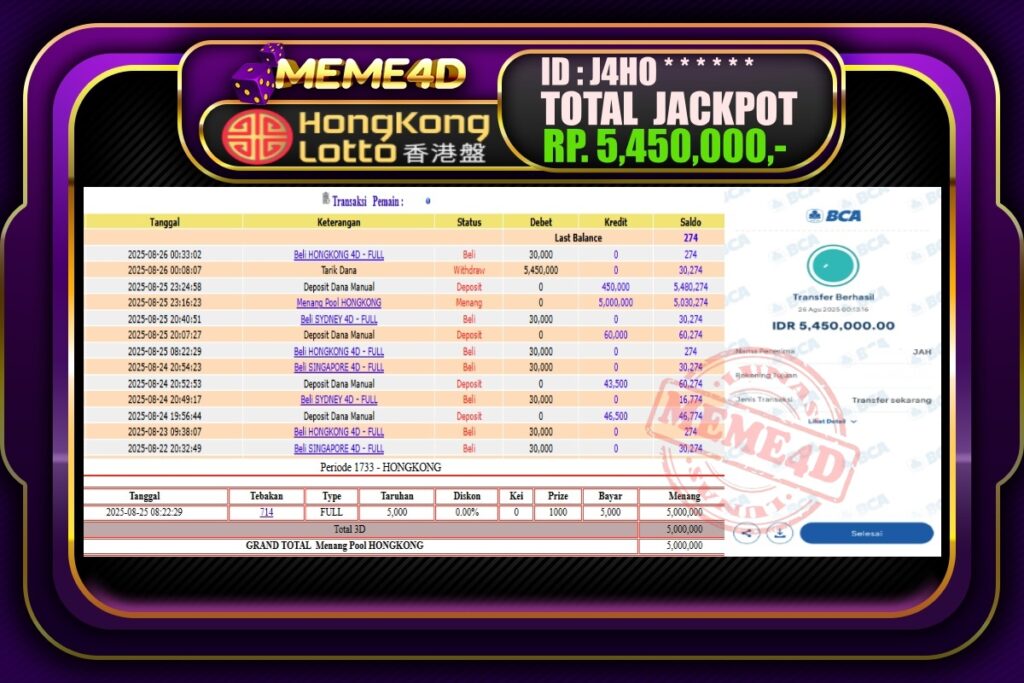 Bukti Jp MEME4D Togel Online 26 Agustus 2025