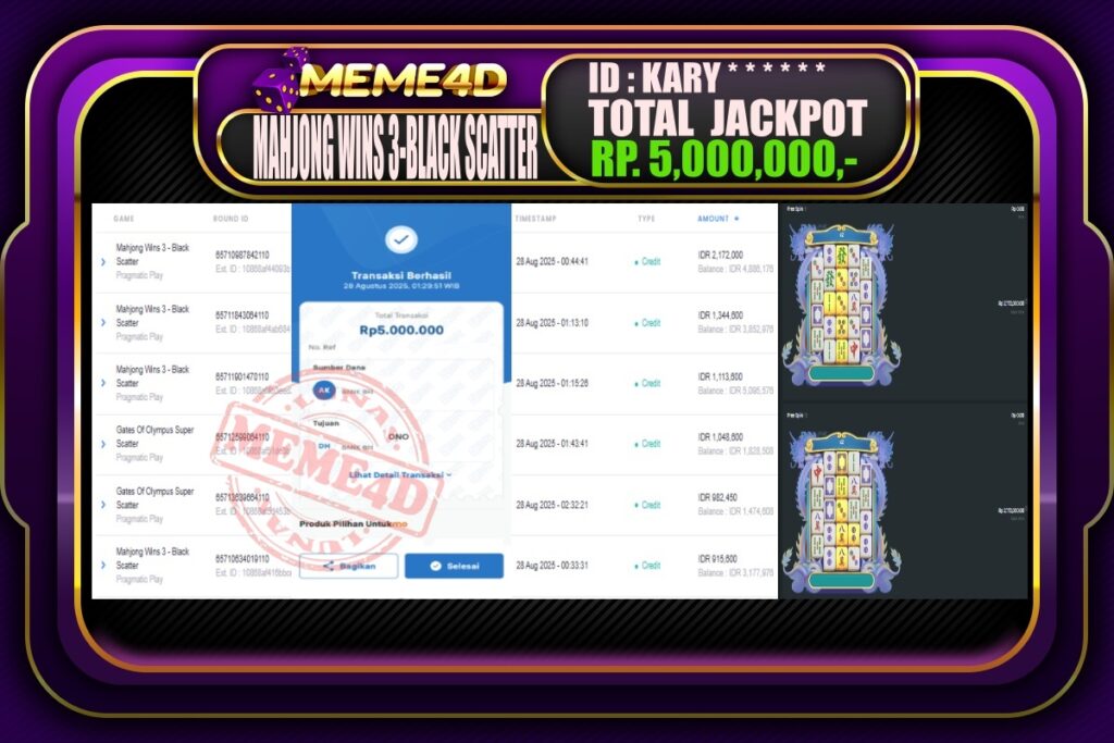 Bukti Jp MEME4D Slot Online 28 Agustus 2025