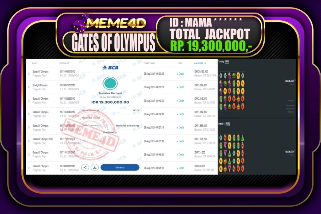 Bukti Jp MEME4D Slot Online 28 Agustus 2025