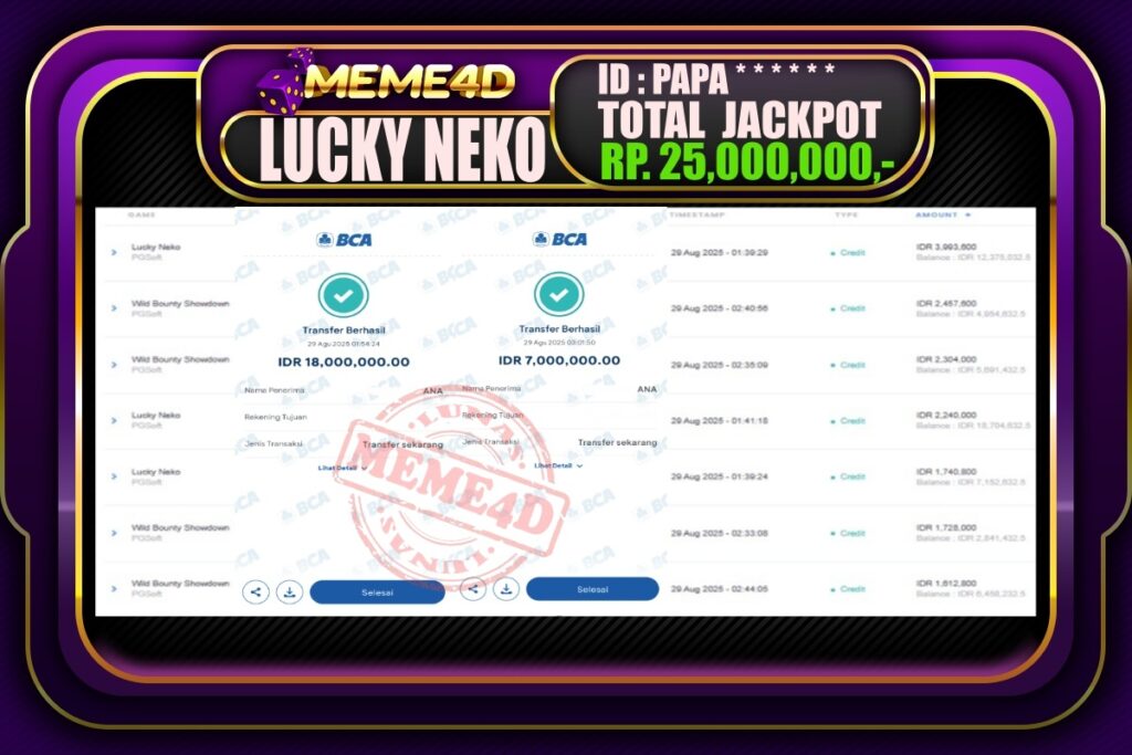Bukti Jp MEME4D Slot Online 29 Agustus 2025