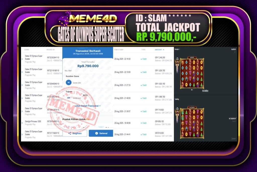 Bukti Jp MEME4D Slot Online 29 Agustus 2025