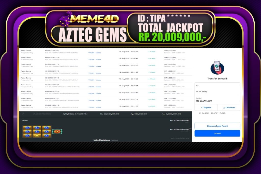 Bukti Jp MEME4D Slot Online 20 Agustus 2025