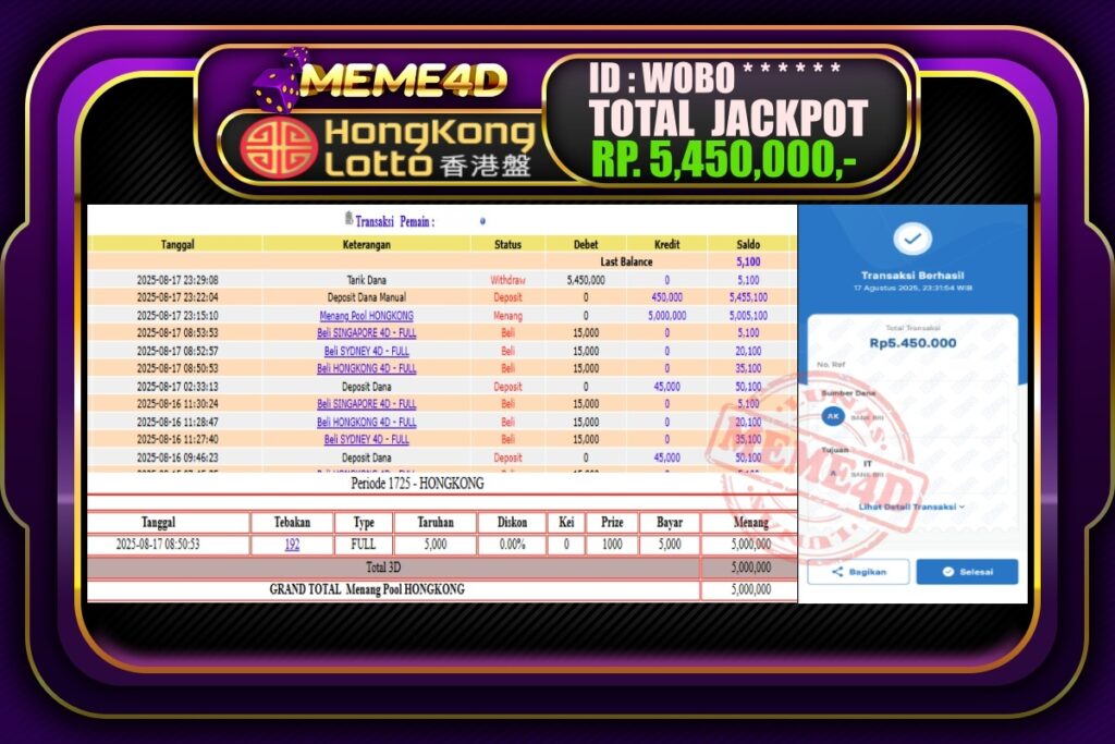 Bukti Jp MEME4D Togel Online 18 AGUSTUS 2025