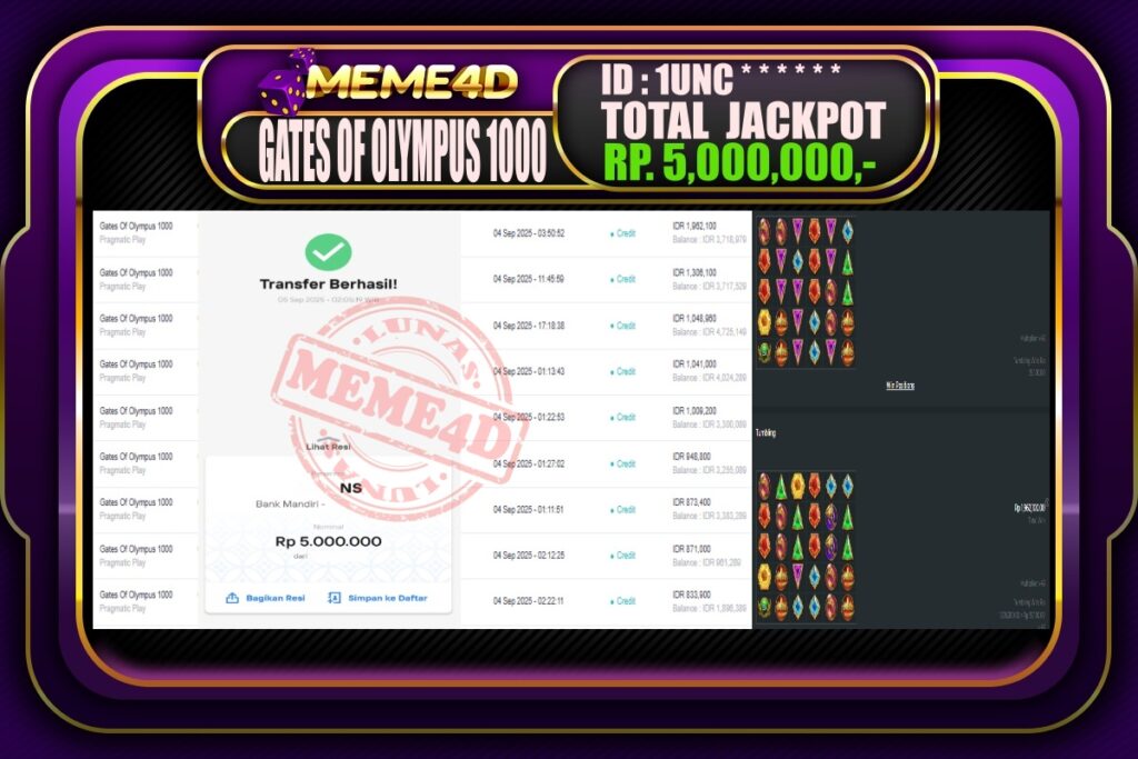 Bukti Jp MEME4D Slot Online 05 September 2025