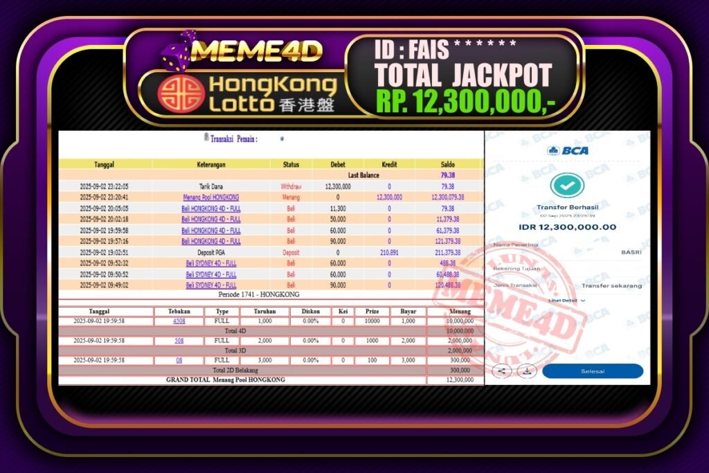 Bukti Jp MEME4D Togel Online 03 September 2025