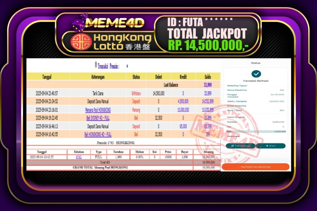 Bukti Jp MEME4D Togel Online 05 September 2025