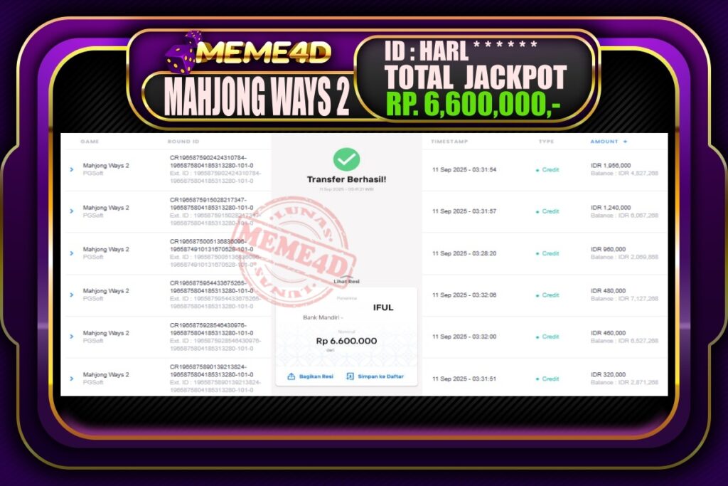 Bukti Jp MEME4D Slot Online 11 September 2025