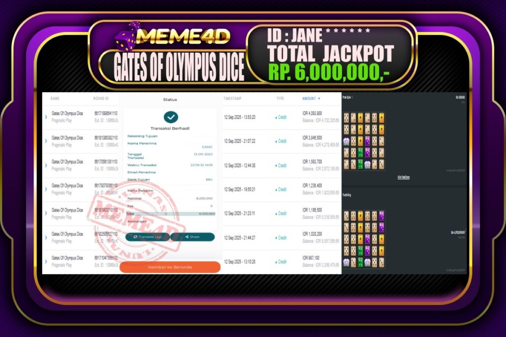 Bukti Jp MEME4D Slot Online 13 September 2025