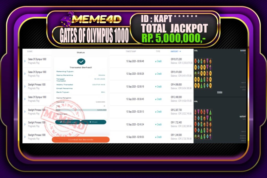 Bukti Jp MEME4D Slot Online 13 September 2025