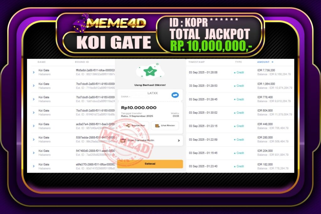 Bukti Jp MEME4D Slot Online 03 September 2025