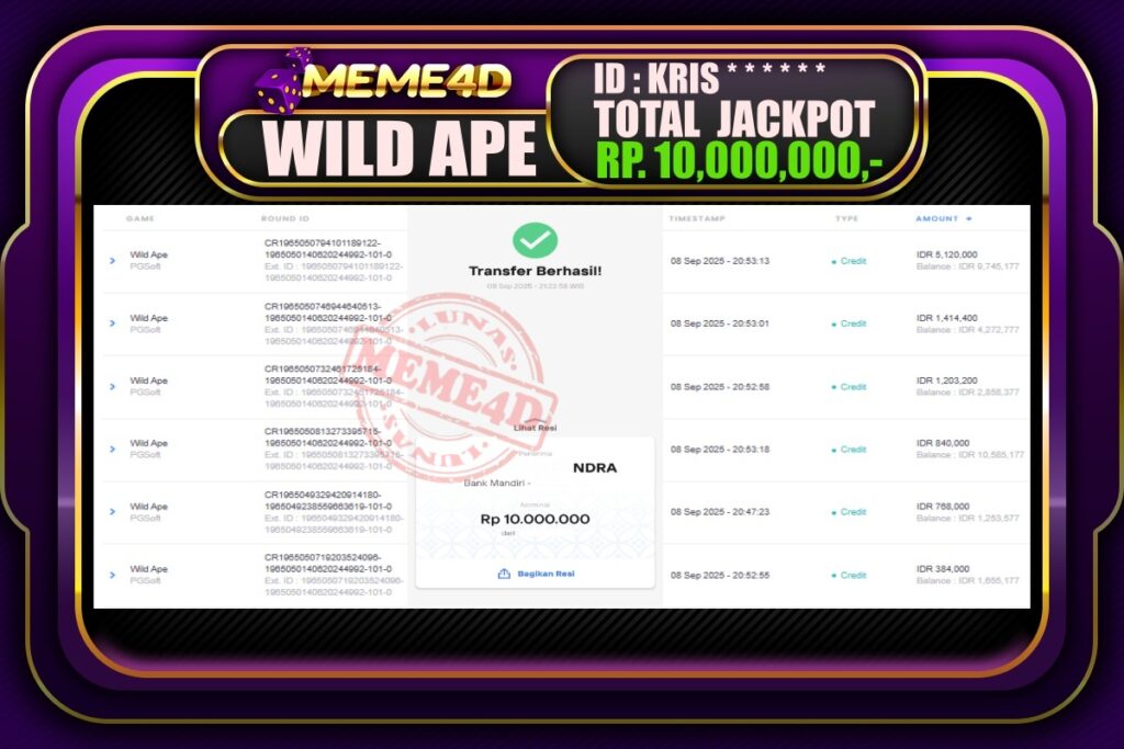 Bukti Jp MEME4D Slot Online 09 September 2025