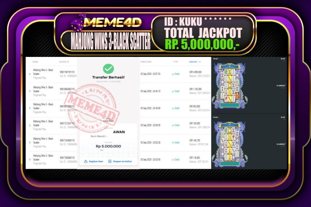 Bukti Jp MEME4D Slot Online 04 September 2025