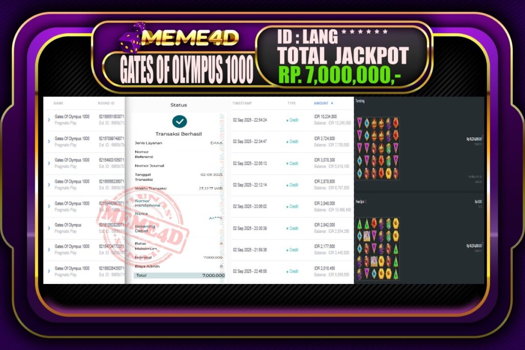 Bukti Jp MEME4D Slot Online 03 September 2025