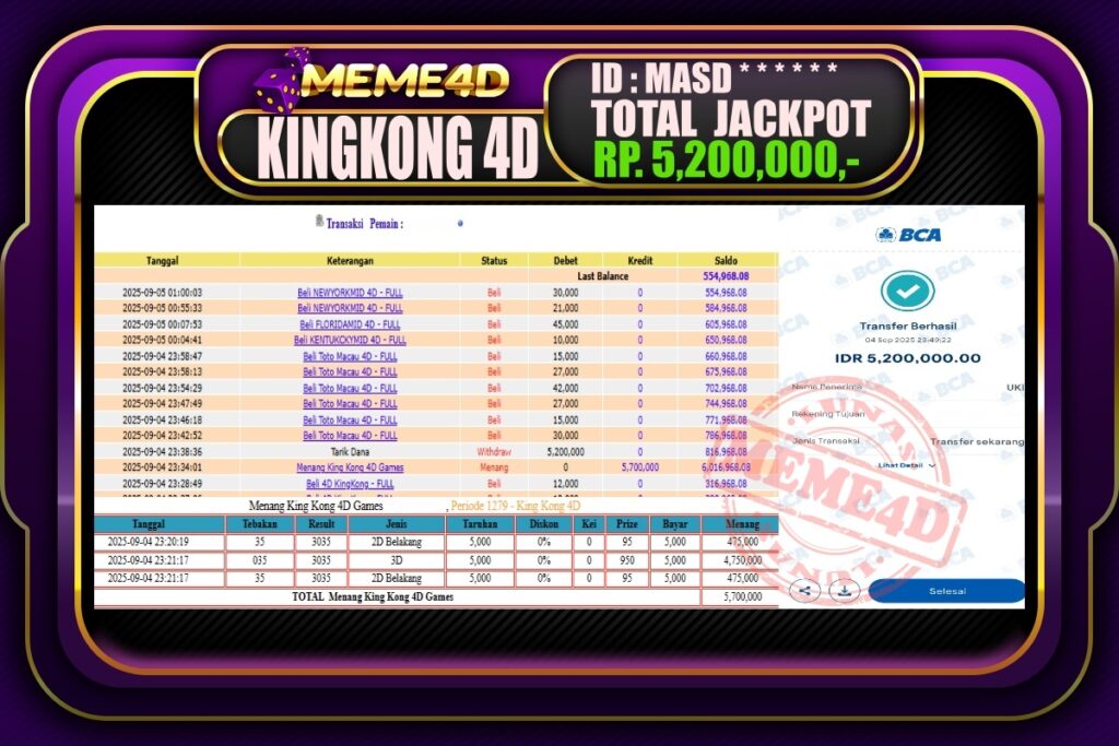 Bukti Jp MEME4D Togel Online 05 September 2025