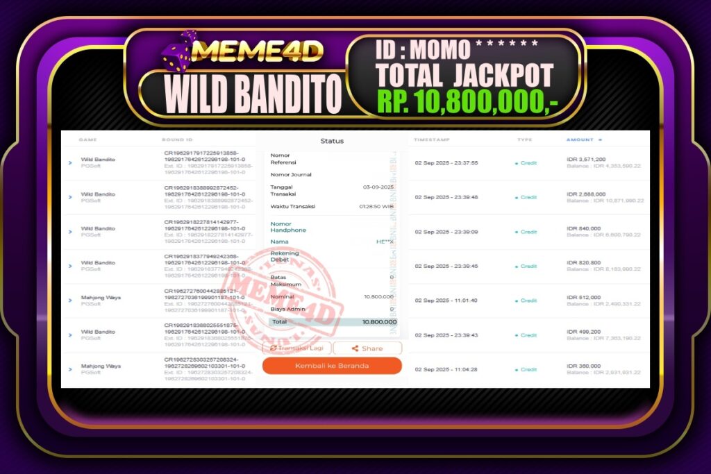 Bukti Jp MEME4D Slot Online 03 September 2025