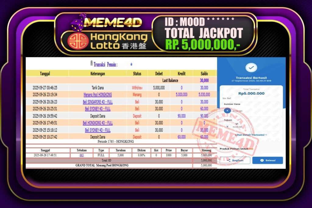Bukti Jp MEME4D Togel Online 27 September 2025