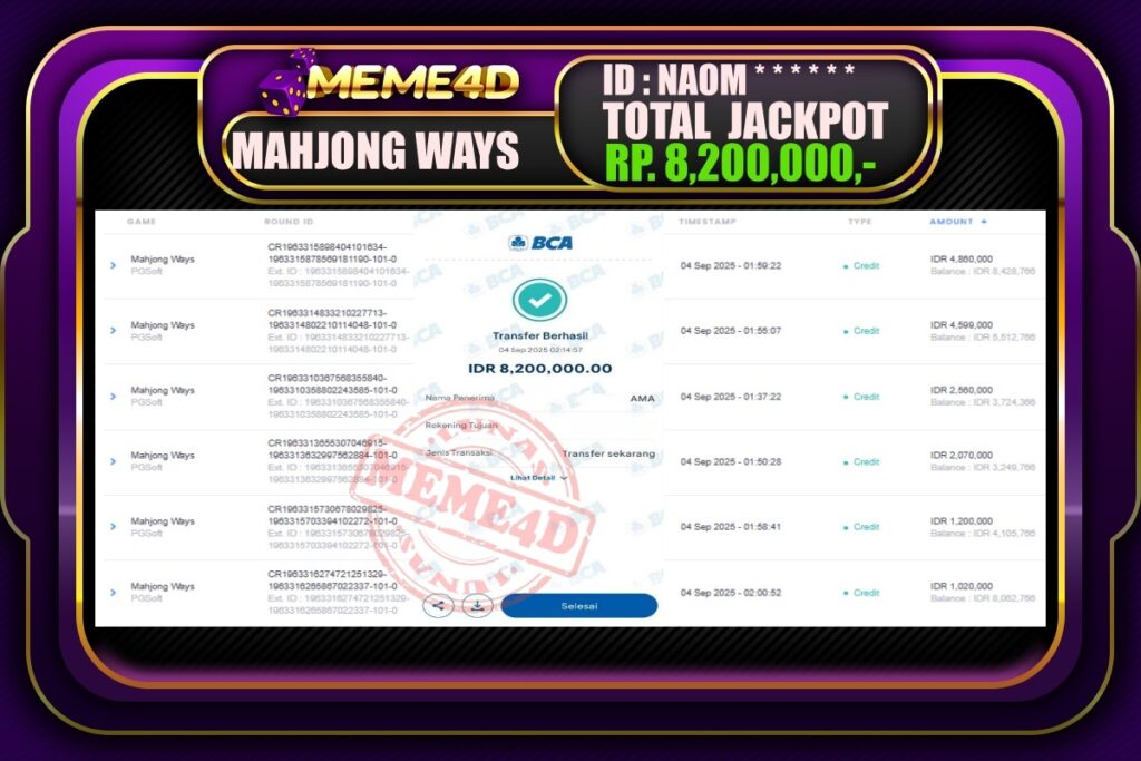 Bukti Jp MEME4D Slot Online 04 September 2025