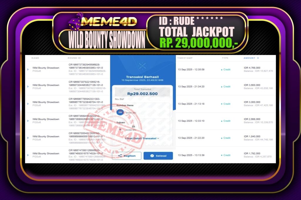 Bukti Jp MEME4D Slot Online 14 September 2025