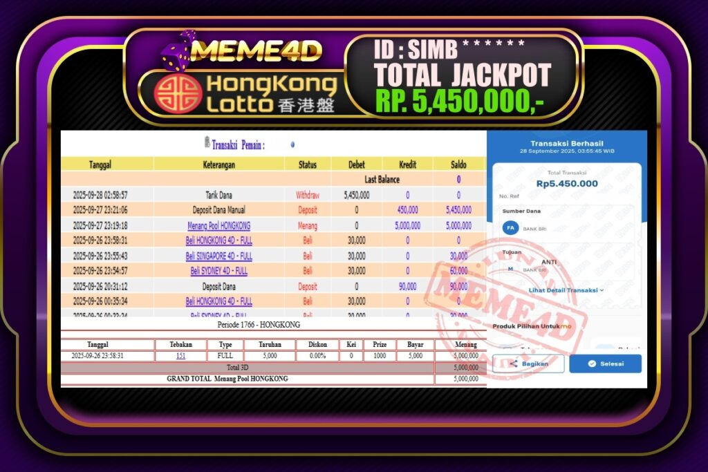 Bukti Jp MEME4D Togel Online 28 September 2025