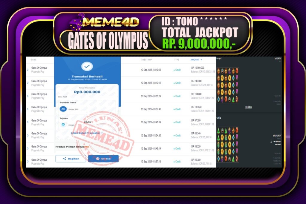 Bukti Jp MEME4D Slot Online 13 September 2025