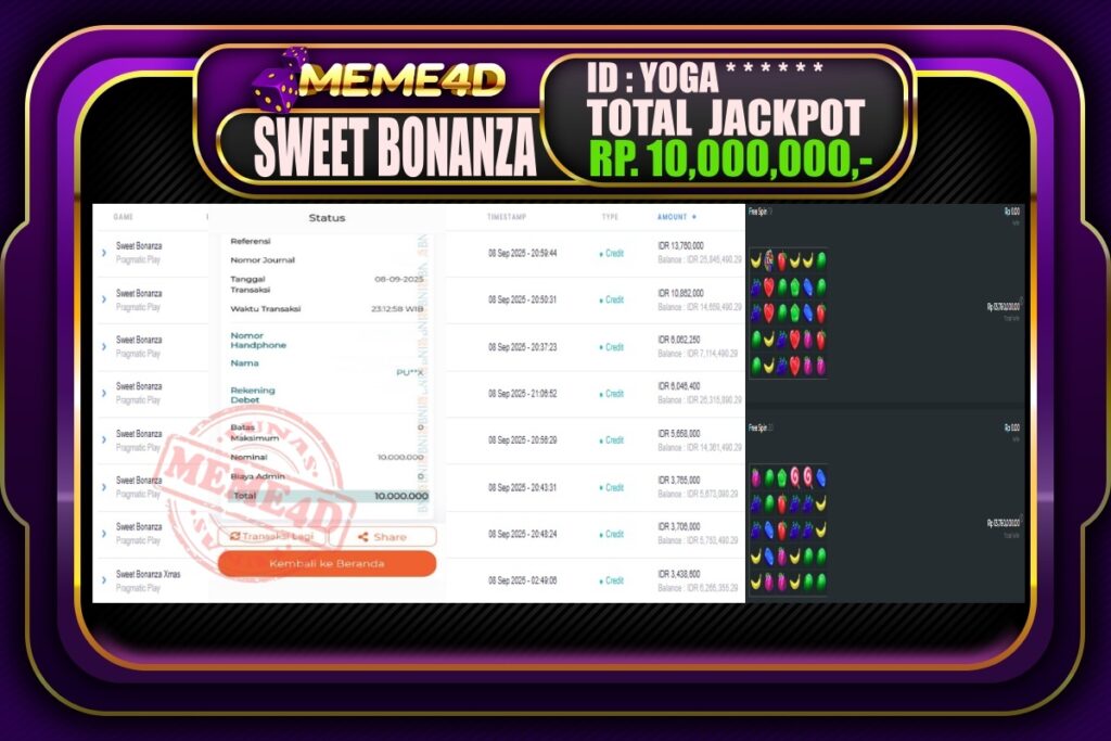 Bukti Jp MEME4D Slot Online 09 September 2025