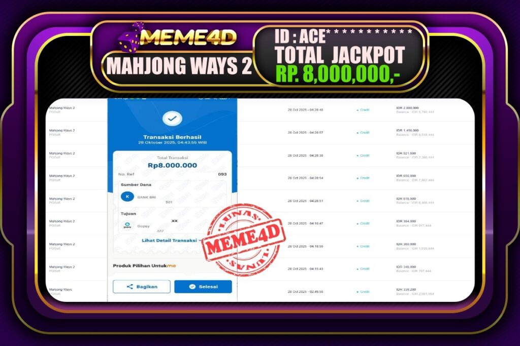 Bukti Jp MEME4D Slot Online 28 Oktober 2025