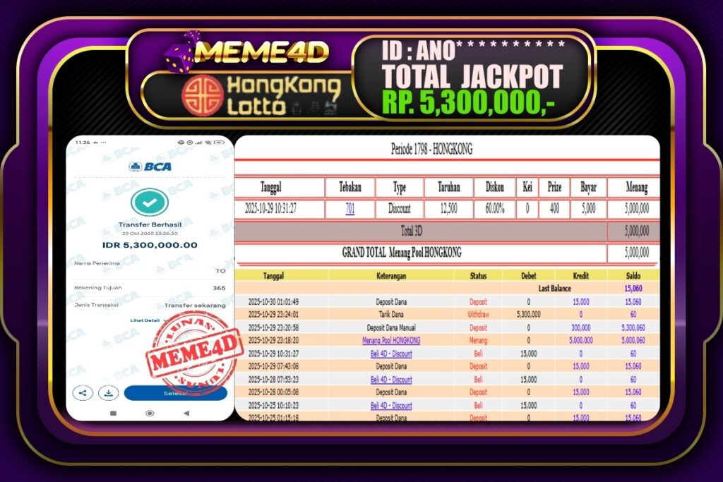Bukti Jp MEME4D Togel Online 30 Oktober 2025