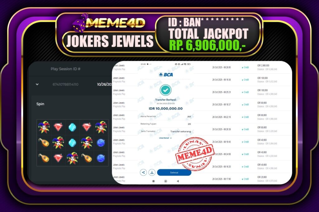 Bukti Jp MEME4D Slot Online 26 Oktober 2025