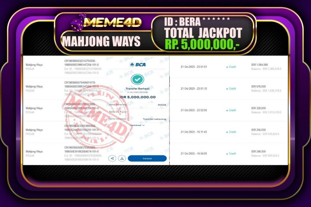 Bukti Jp MEME4D Slot Online 22 Oktober 2025