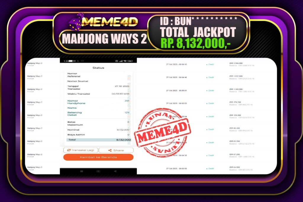 Bukti Jp MEME4D Slot Online 27 Oktober 2025