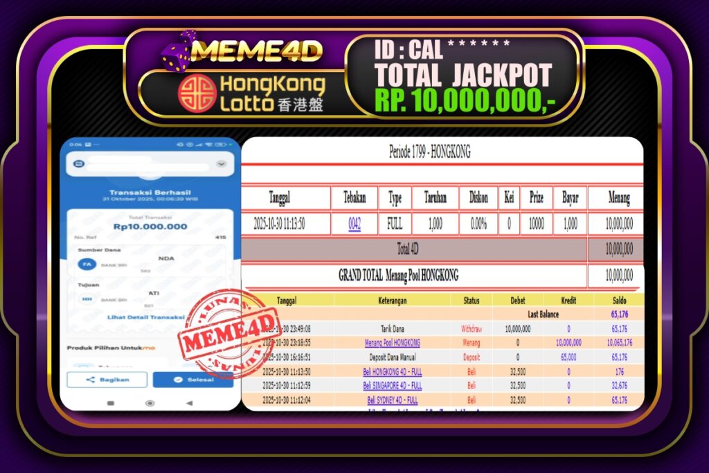 Bukti Jp MEME4D Togel Online 31 Oktober 2025