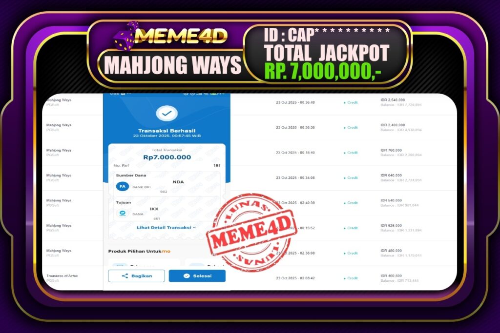 Bukti Jp MEME4D Slot Online 23 Oktober 2025