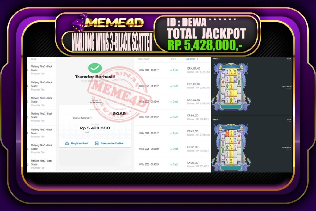 Bukti Jp MEME4D Slot Online 10 Oktober 2025