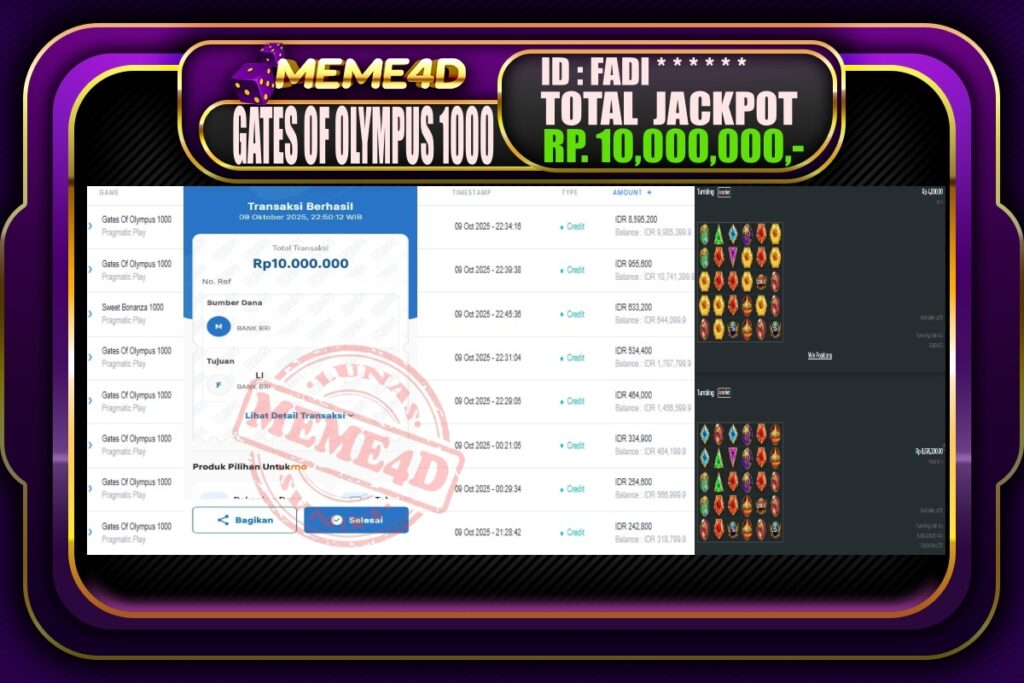 Bukti Jp MEME4D Slot Online 10 Oktober 2025