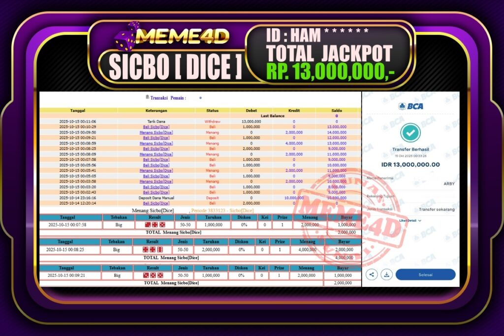 Bukti Jp MEME4D Casino Online 15 Oktober2025