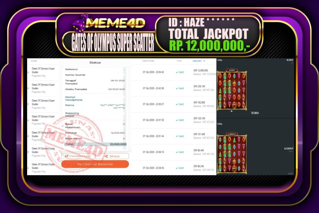 Bukti Jp MEME4D Slot Online 08 Oktober 2025