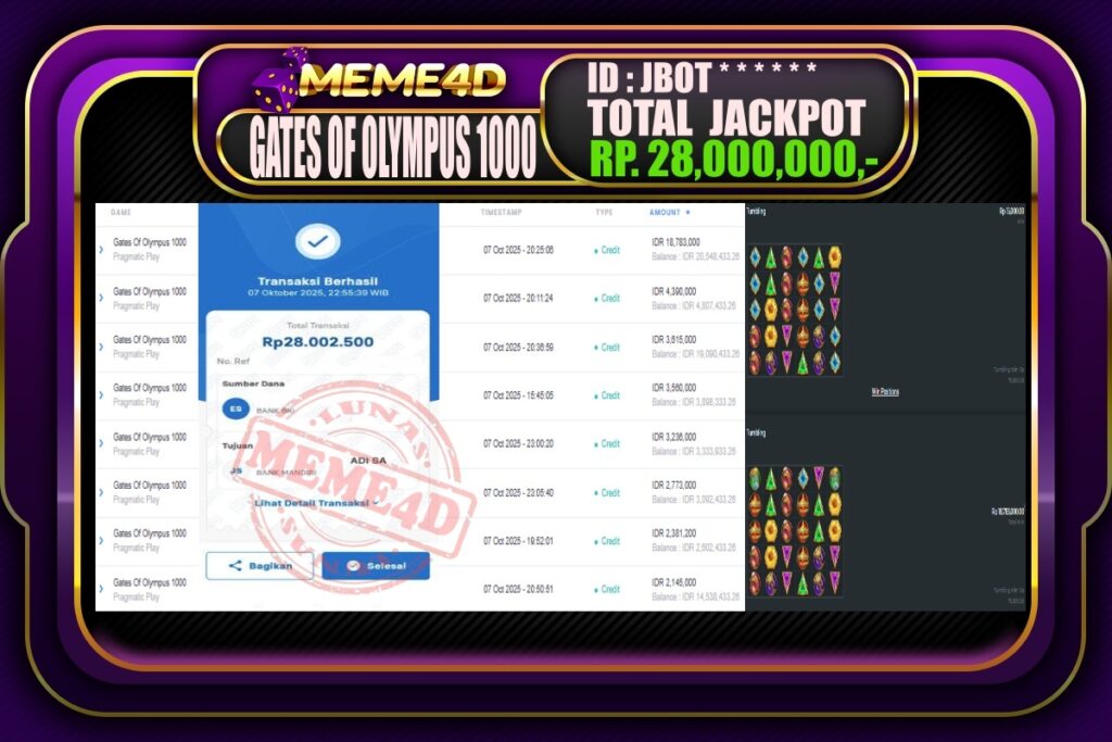 Bukti Jp MEME4D Slot Online 08 Oktober 2025