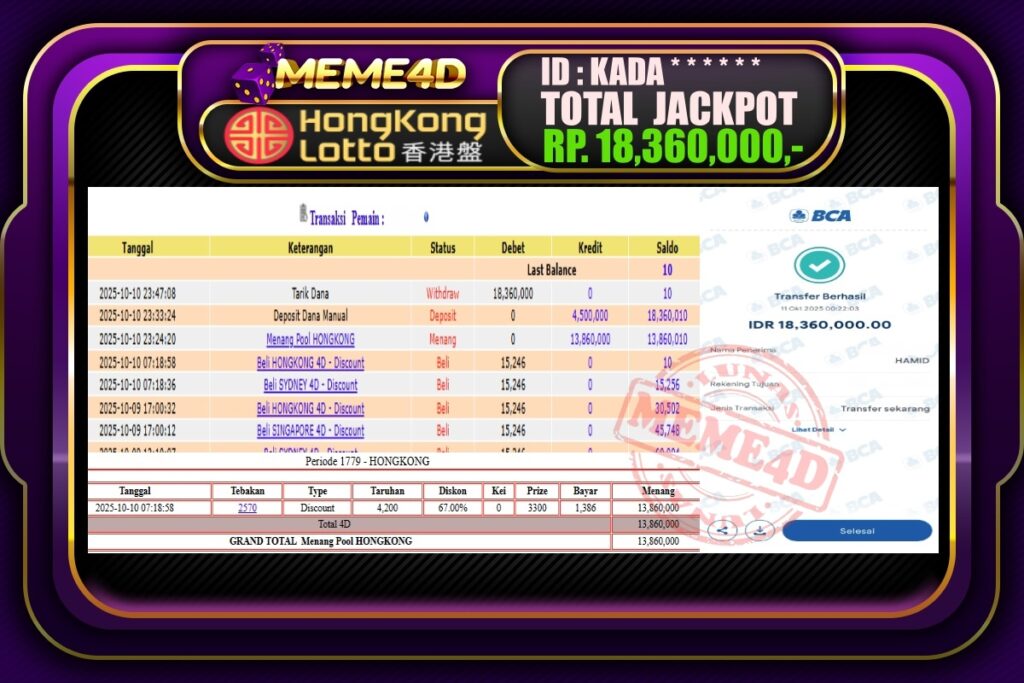 Bukti Jp MEME4D Togel Online 11 Oktober 2025