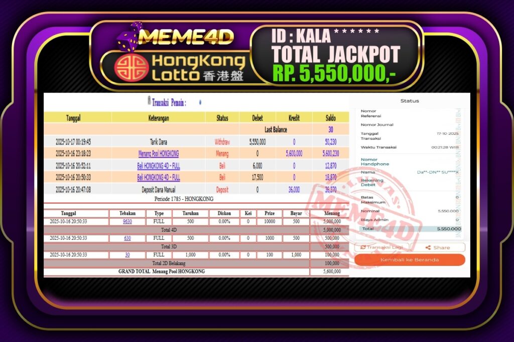 Bukti Jp MEME4D Togel Online 17 Oktober 2025