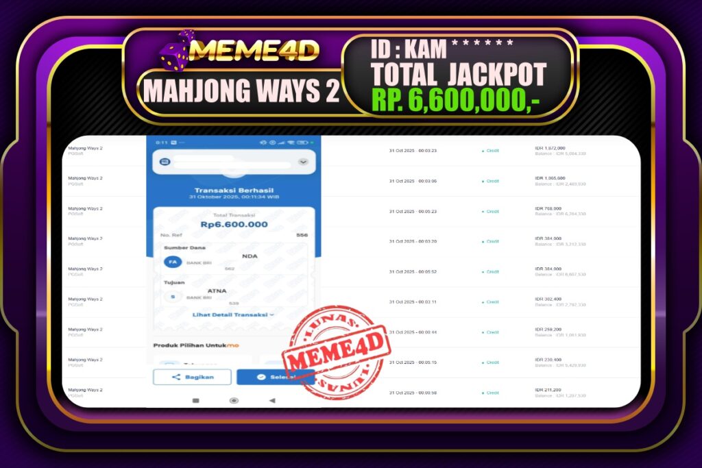 Bukti Jp MEME4D Slot Online 31 Oktober 2025