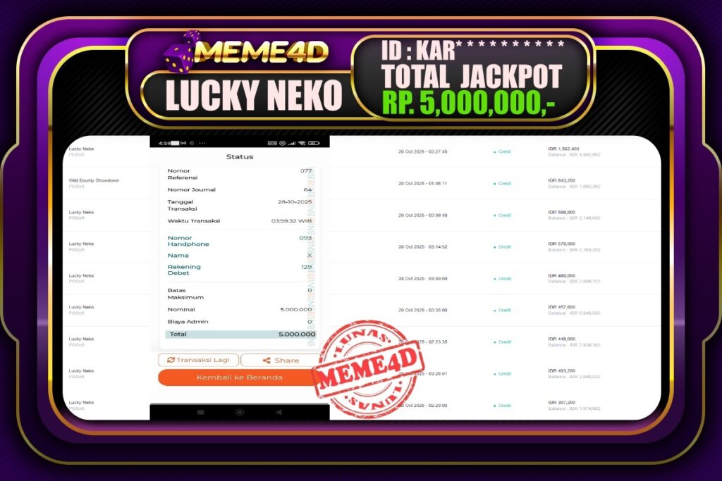 Bukti Jp MEME4D Slot Online 28 Oktober 2025