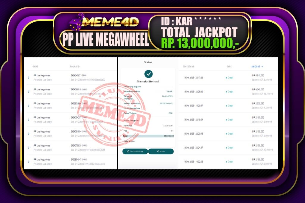 Bukti Jp MEME4D Casino Online 15 Oktober2025